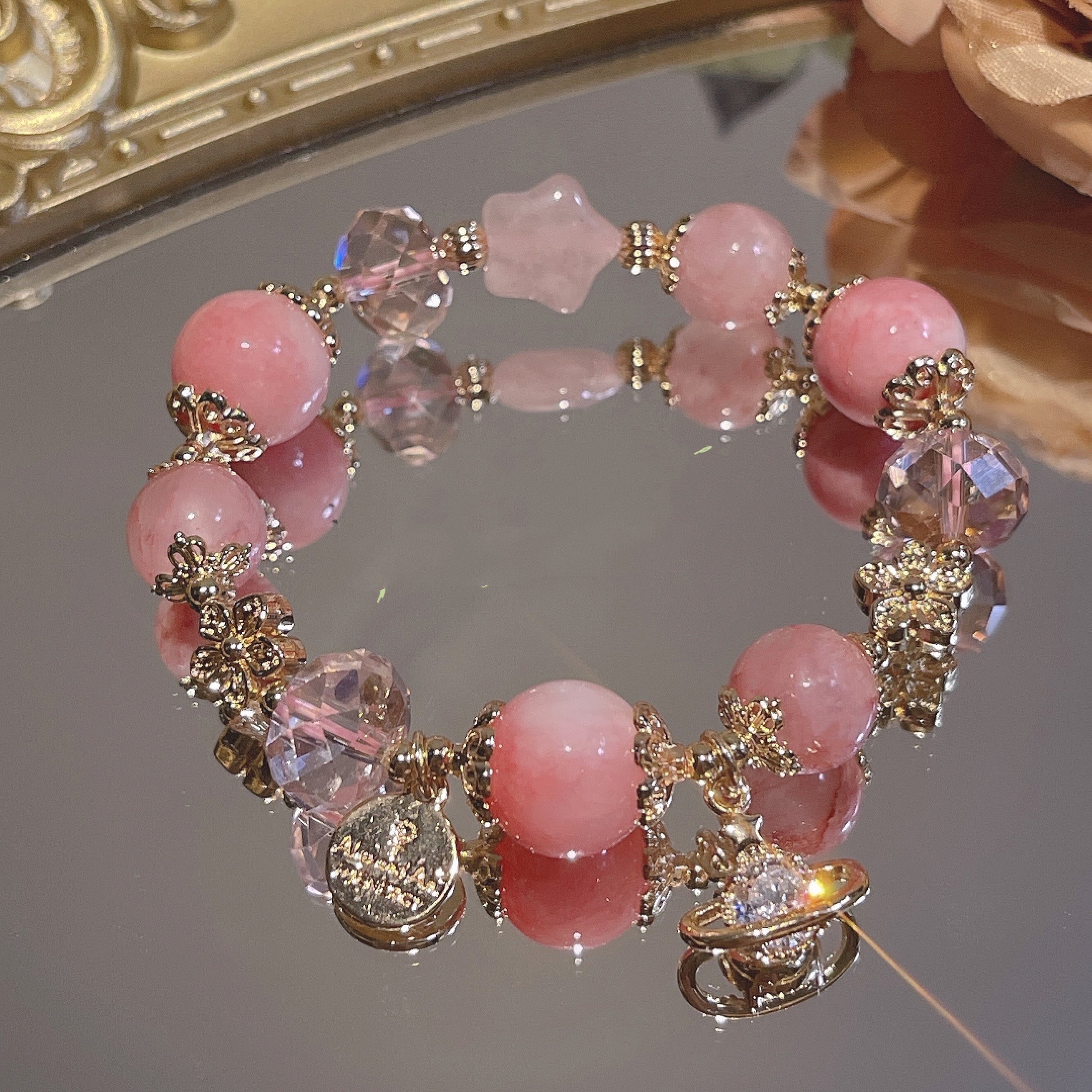 Cream Agate Natural Powder Crystal Women Bracelet