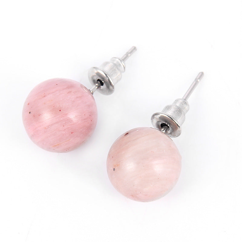 Round Natural Agate Stone Stud Women Earrings