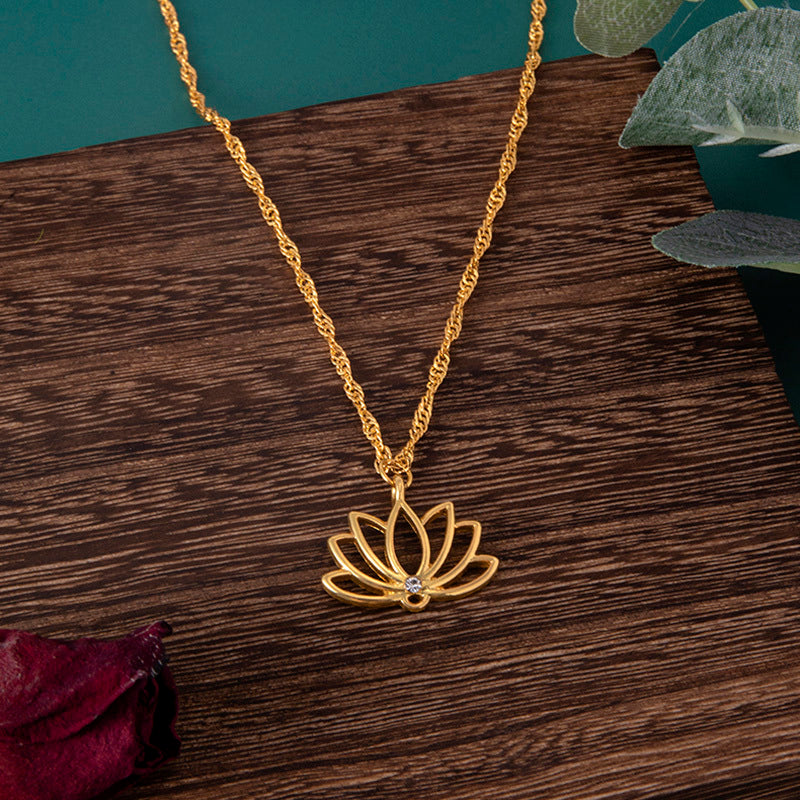 Dainty Gold Lotus women Necklace