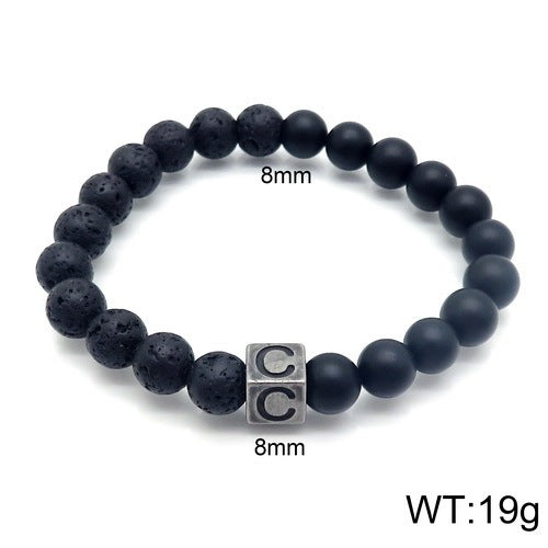 Volcanic Rock 26 English Letter Stainless Steel Bracelet Fashion Agate Bead Bracelet