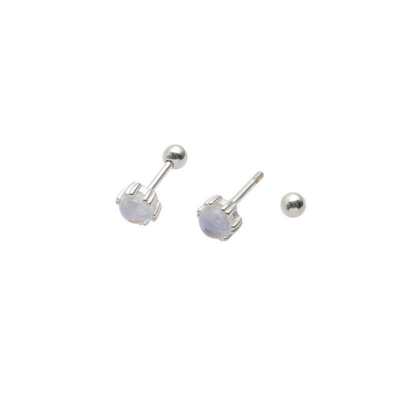 Women's Sterling Silver Moonstone Stud Earrings