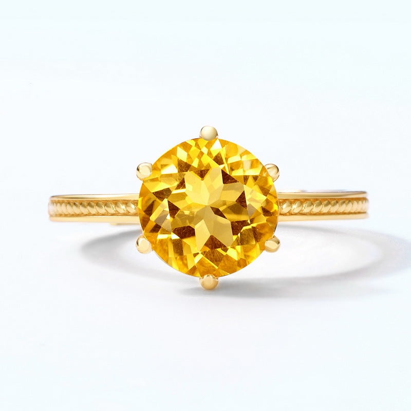 Round Natural Citrine Gold-plated Ring