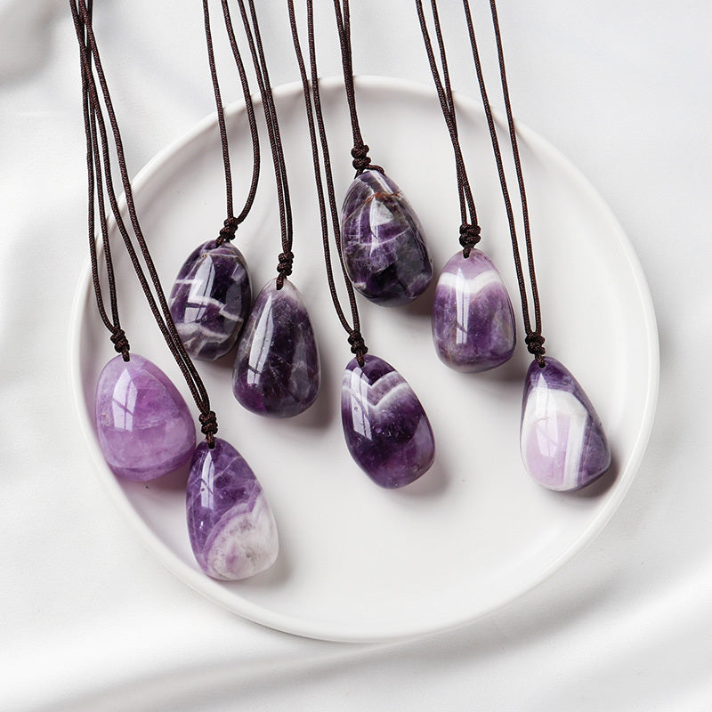 Natural Fantasy Amethyst Water Drop Pendant Men Women Necklace