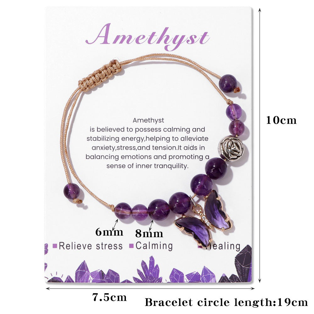 Women's Natural Stone Butterfly Amethyst Bracelet