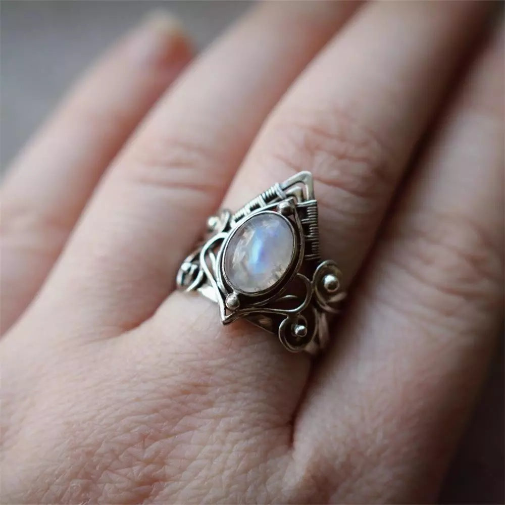 Crystal Boho Antique Indian Moonstone Women Rings