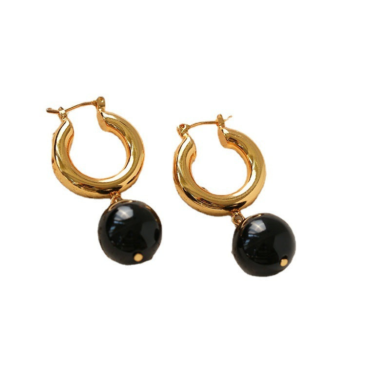 Black Agate Earrings Geometric Spherical Earrings