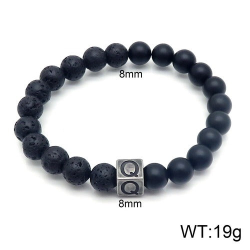 Volcanic Rock 26 English Letter Stainless Steel Bracelet Fashion Agate Bead Bracelet