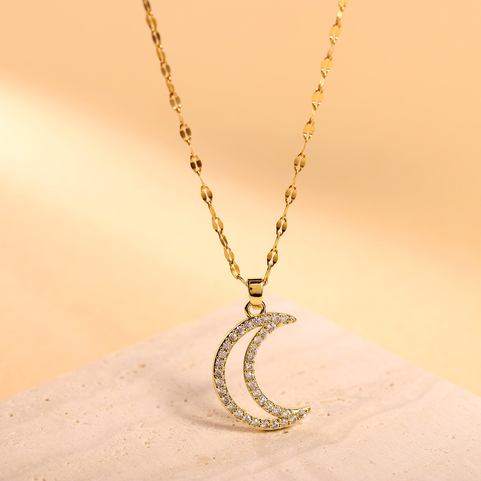 Cross Border Jewelry From Europe And America, Full Diamond Moon Necklace, Fashionable And Versatile, Niche Design, Crescent Diamond Collarbone Chain Jewelry