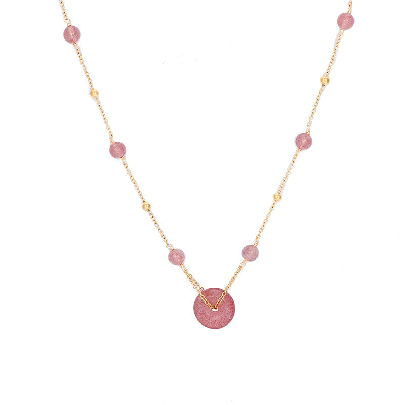 Natural Crystal Rose Quartz Sapphire White Jade Women Necklace