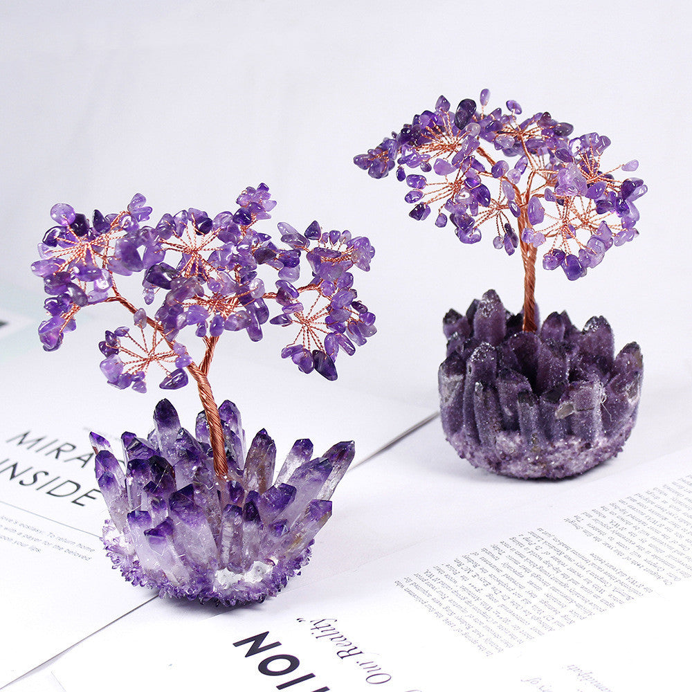 Natural Amethyst Flower Tree Amethyst Cluster Base Desktop Office Decoration Home Decor