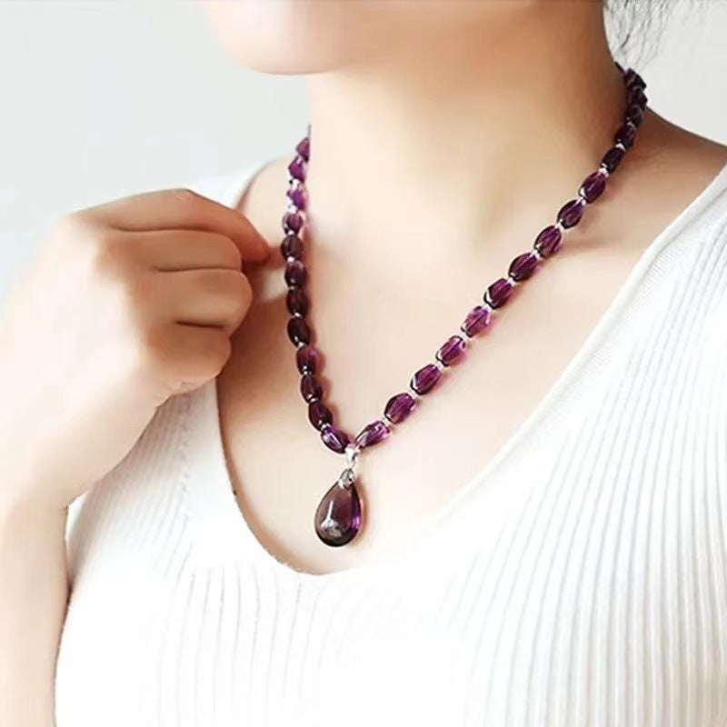 Amethyst Water Drop Pendant Women Necklace