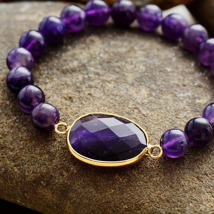 Amethyst Stretch Beaded Women Bracelet