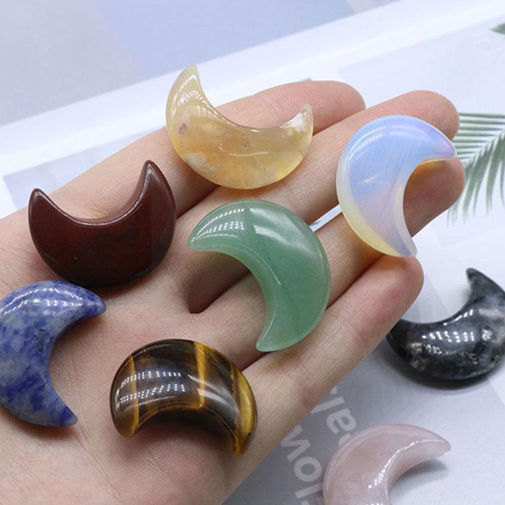 30mm Moon Crystal Jewelry Agate Jade Carving Crafts Home Decor