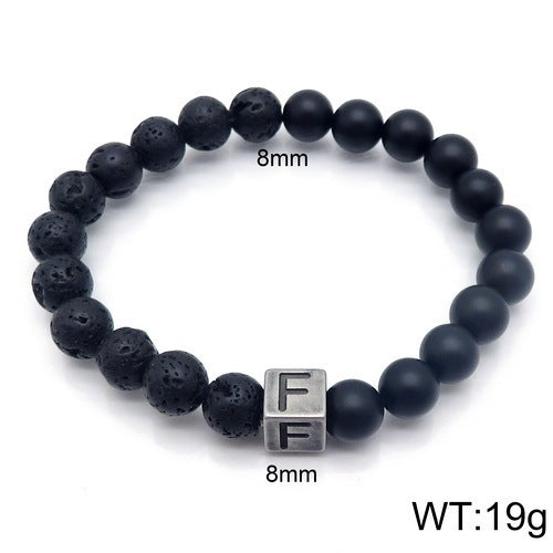 Volcanic Rock 26 English Letter Stainless Steel Bracelet Fashion Agate Bead Bracelet