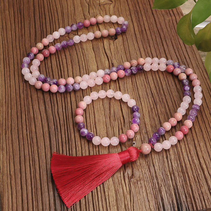 Crystal Amethyst Long Tassel Women Necklace Bracelet