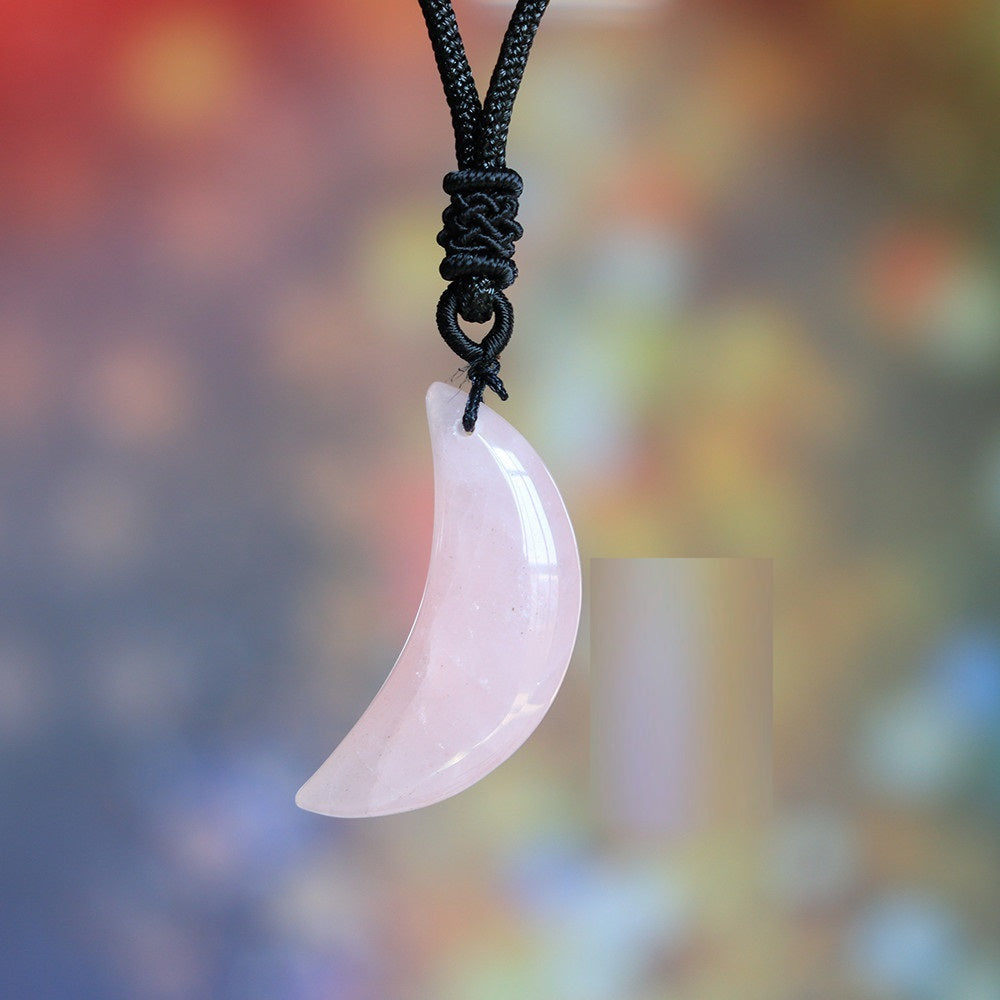 Natural Crystal Rose Quartz Aventurine Jade Crescent Pendant Women Necklace