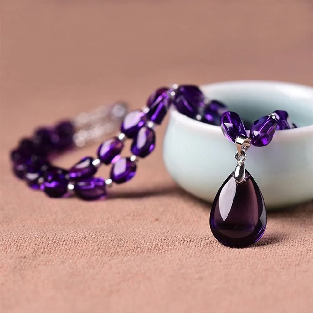 Amethyst Water Drop Pendant Women Necklace