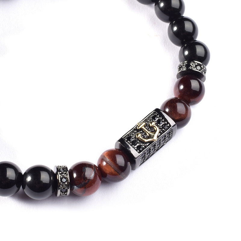 Tigereye Bright Black Beads Copper Micro Inlay Small Light Luxury Men's Bracelet