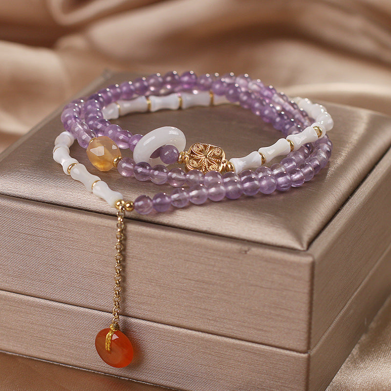 Natural Amethyst Bamboo Bracelet Women's Luxury