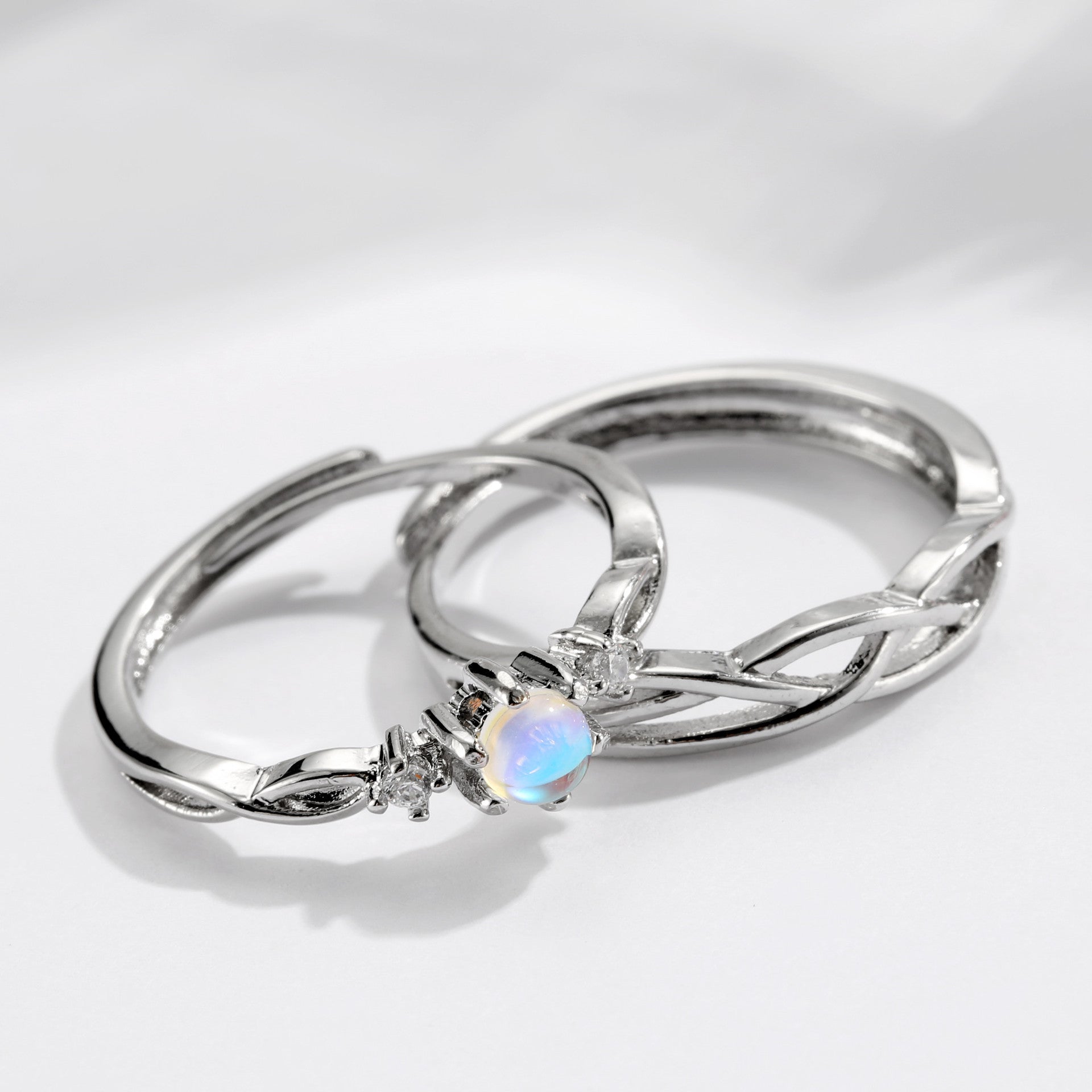 Moonstone Concentric Couple Pair Silver Plain Women and Men Ring