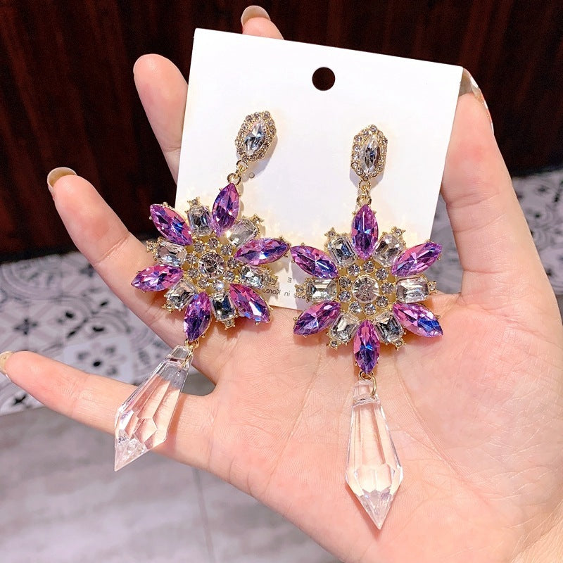 Amethyst Crystal Flower Women Earrings