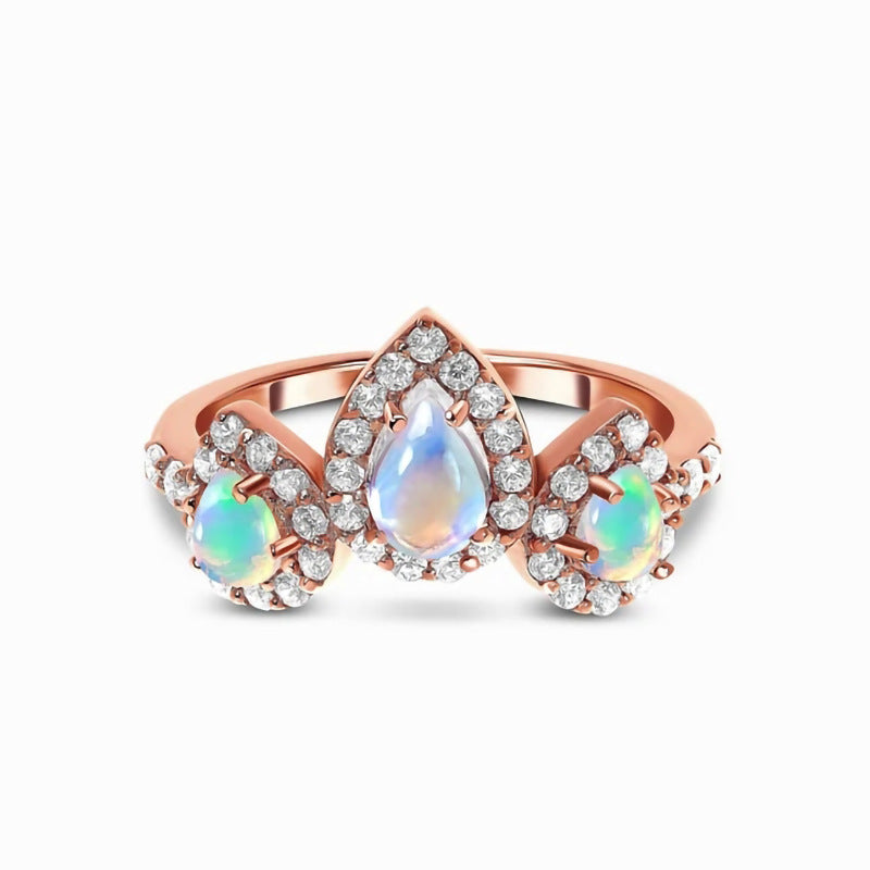 Moonstone Micro Diamond Rose Gold Women Ring