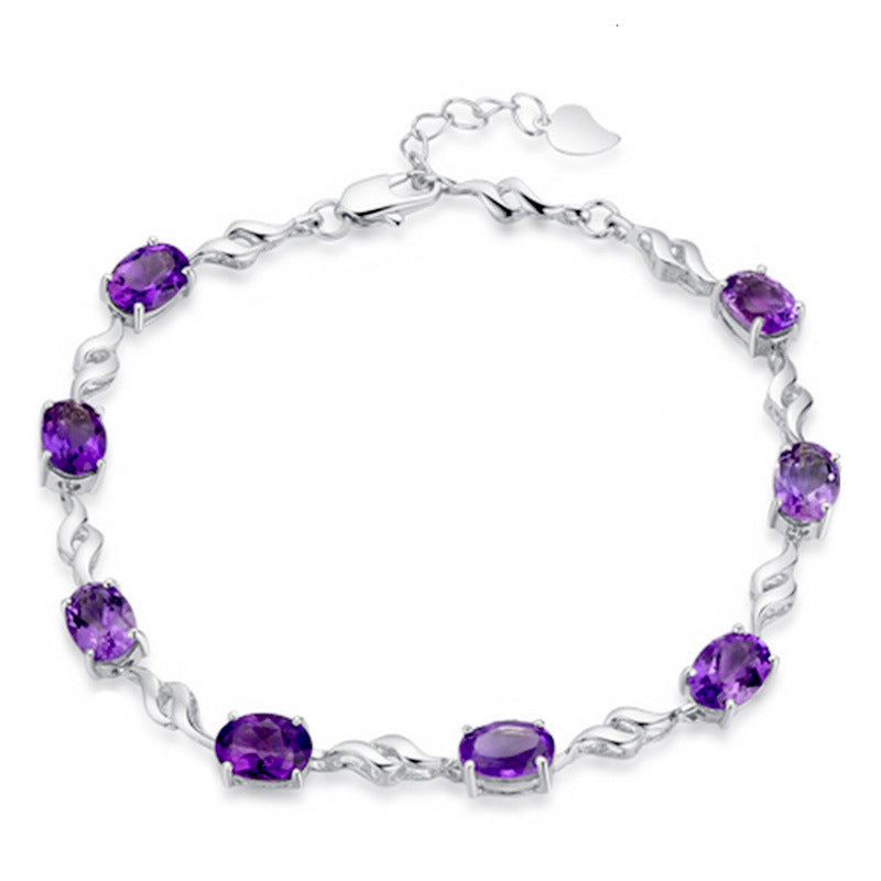 Simple Silver Plated Amethyst Women Bracelet