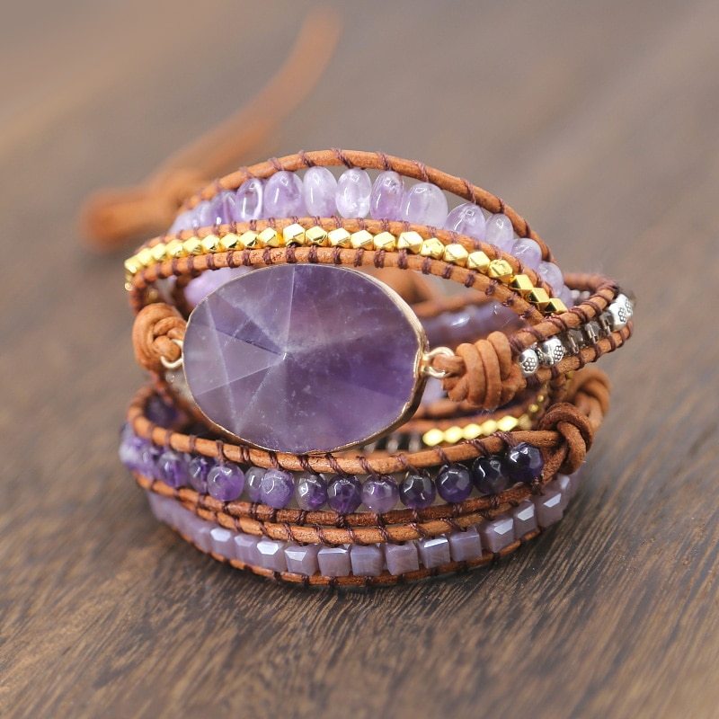 Natural Amethyst Bracelet Beaded Women Bracelet