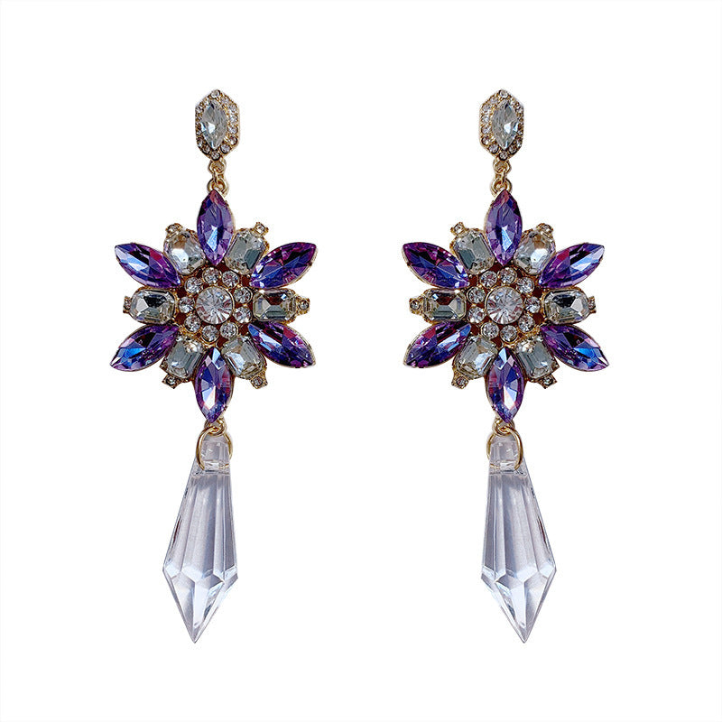 Amethyst Crystal Flower Women Earrings