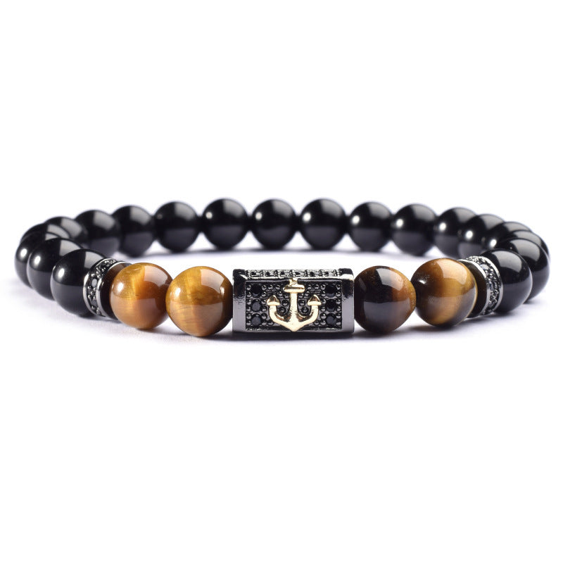 Tigereye Bright Black Beads Copper Micro Inlay Small Light Luxury Men's Bracelet