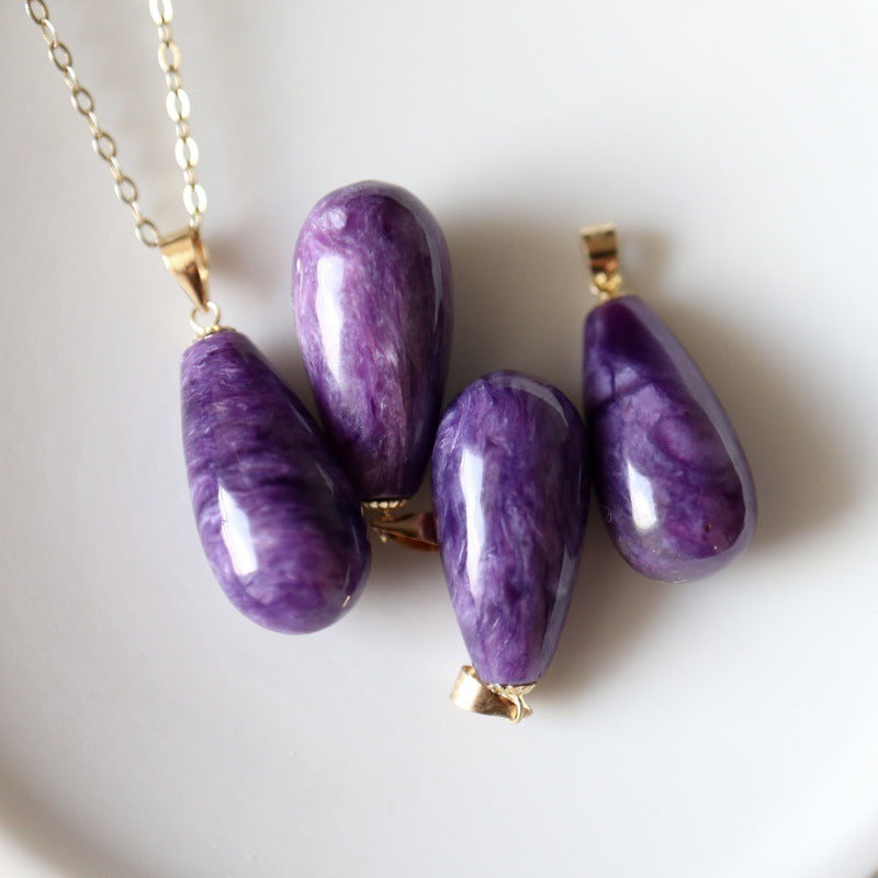 Natural Amethyst Water Drop Pendant Women Necklace