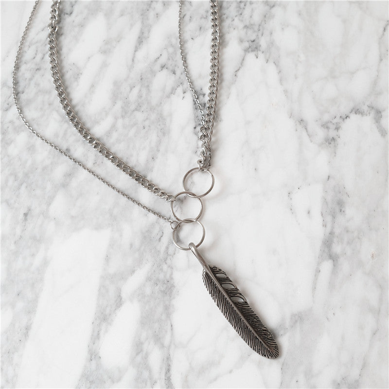 Hip-hop feather multi-layer men necklace