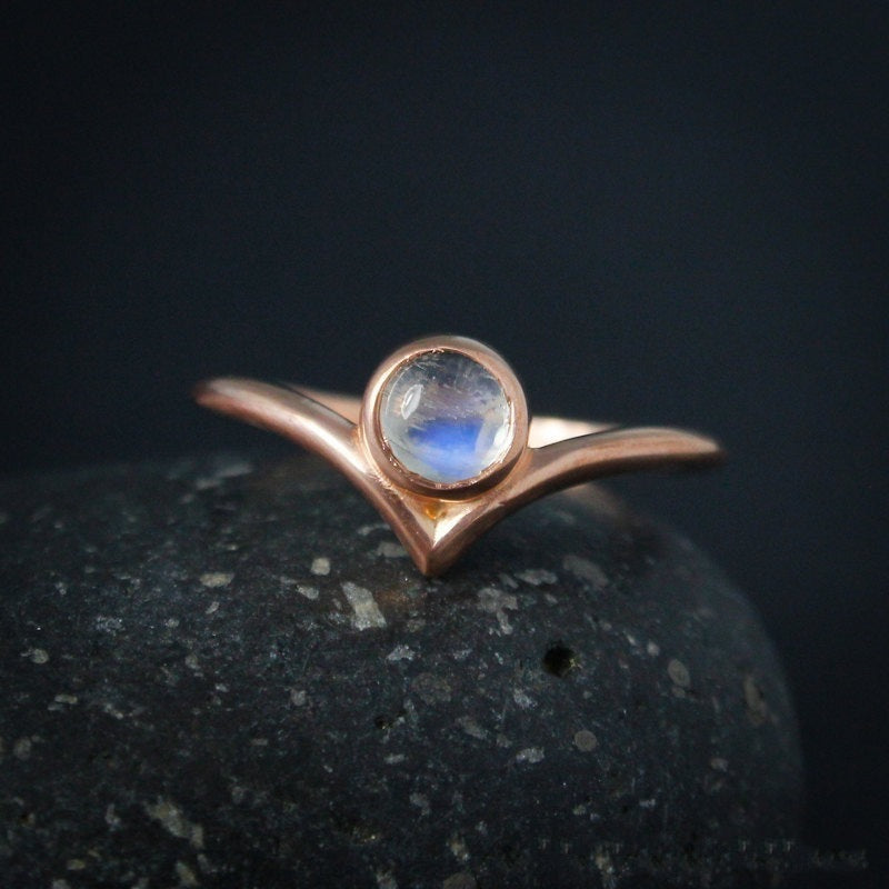 Moonstone Plated 14k gold Geometric Triangle Women Ring