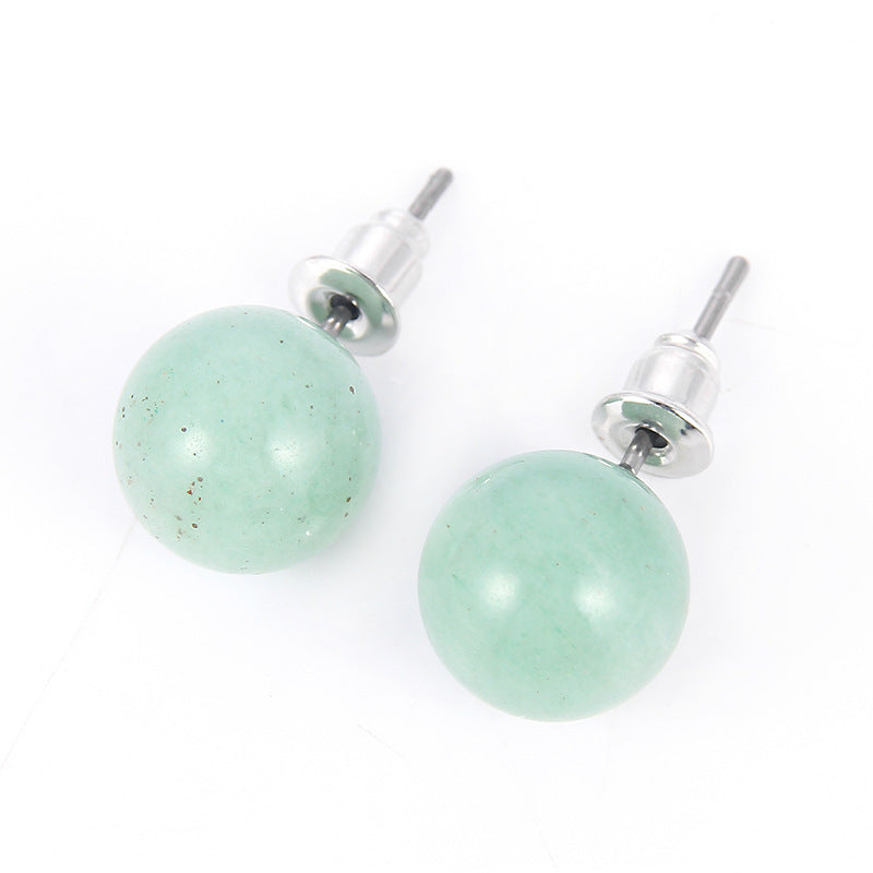 Round Natural Agate Stone Stud Women Earrings