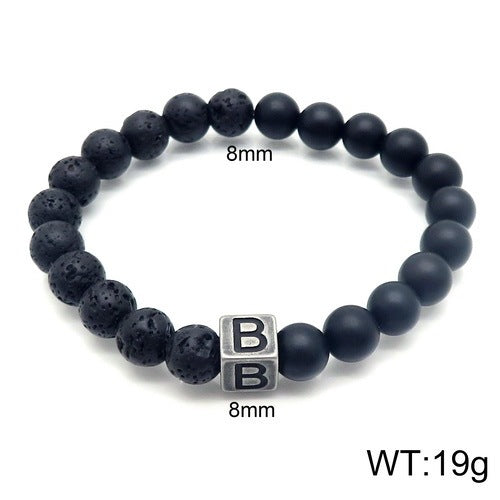 Volcanic Rock 26 English Letter Stainless Steel Bracelet Fashion Agate Bead Bracelet