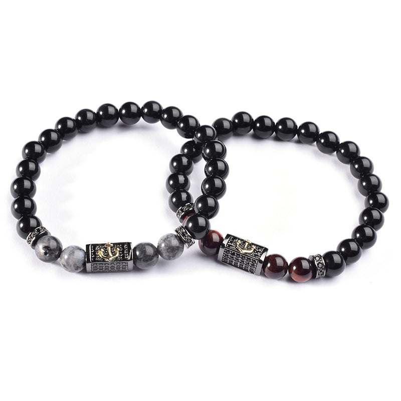 Tigereye Bright Black Beads Copper Micro Inlay Small Light Luxury Men's Bracelet