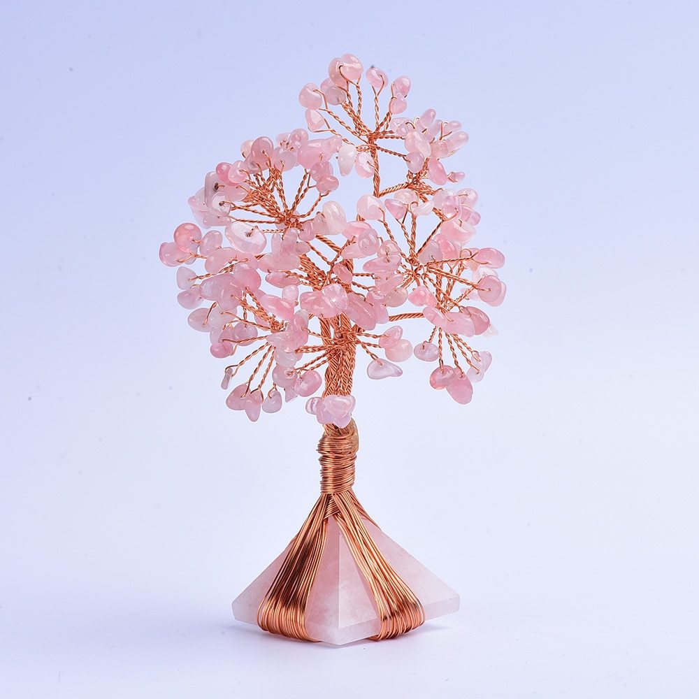 Natural pink crystal pyramid mini crystal tree