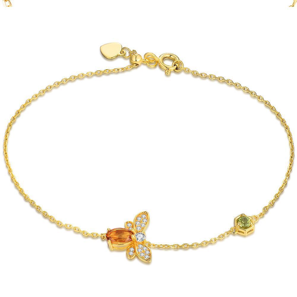 Natural Citrine Peridot Micro Bee Inlaid Bracelet