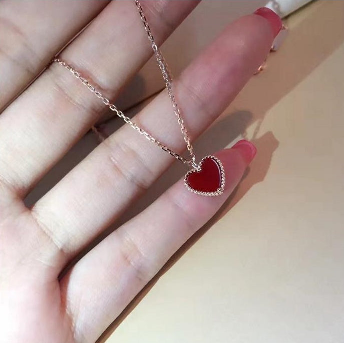 925 Sterling Silver Gold Plated Red Agate Heart-shaped Necklace