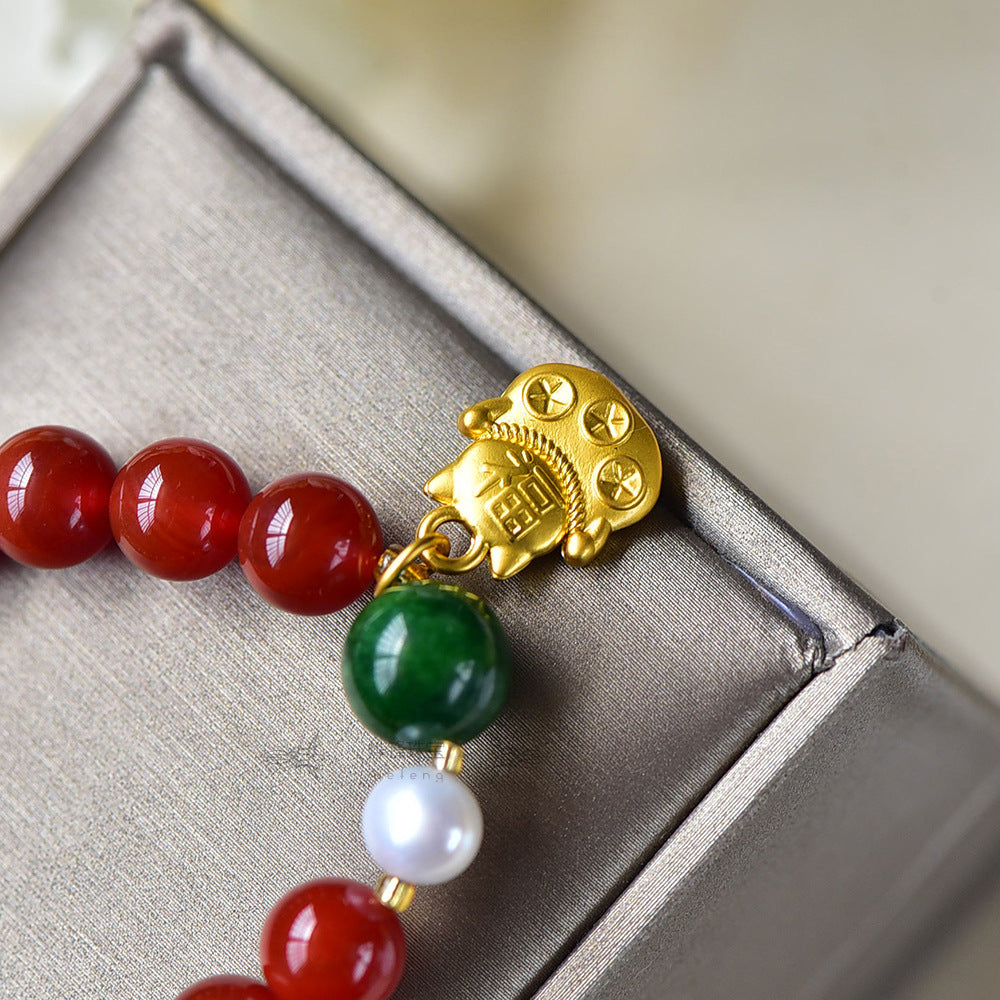 Agate Maneki-neko Luck Women Bracelet