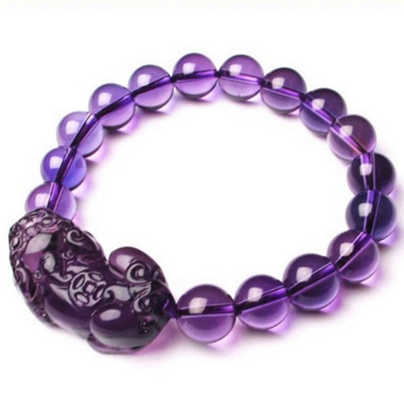 Amethyst Money Pixiu Round Bead Women Men Bracelet