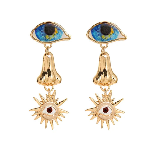 Personality Creative Golden Fatima Eye Earrings for Woman Party Jewelry