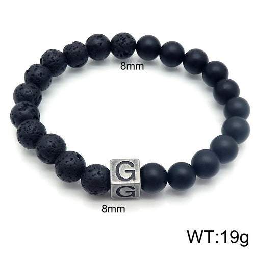 Volcanic Rock 26 English Letter Stainless Steel Bracelet Fashion Agate Bead Bracelet