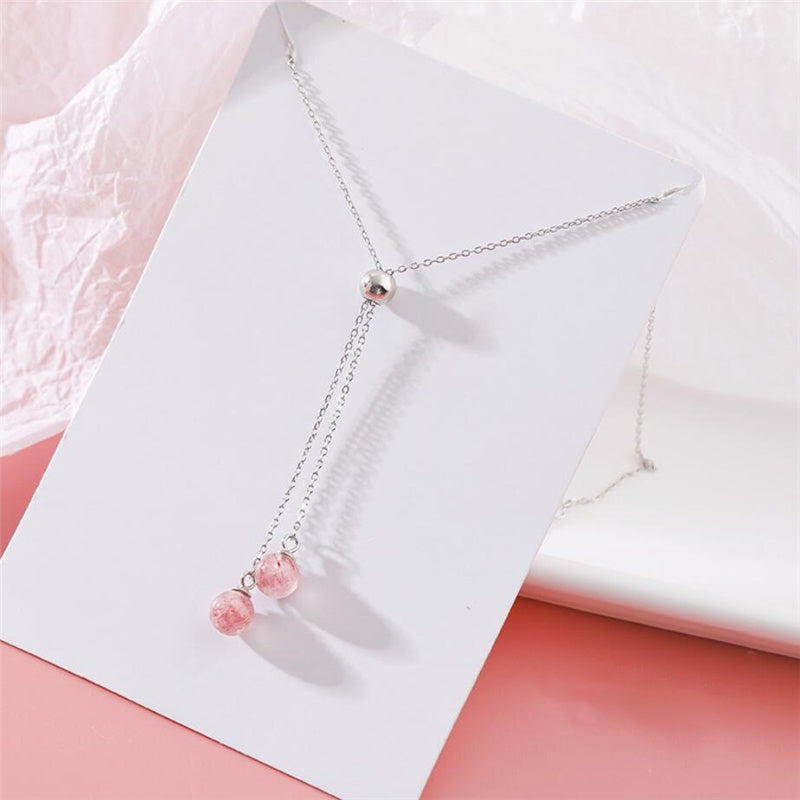 Strawberry Crystal Rose Quartz Women Necklace