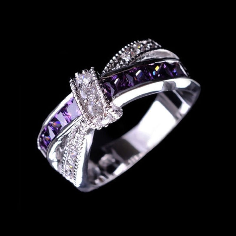 Electroplated Amethyst Diamond Women Ring