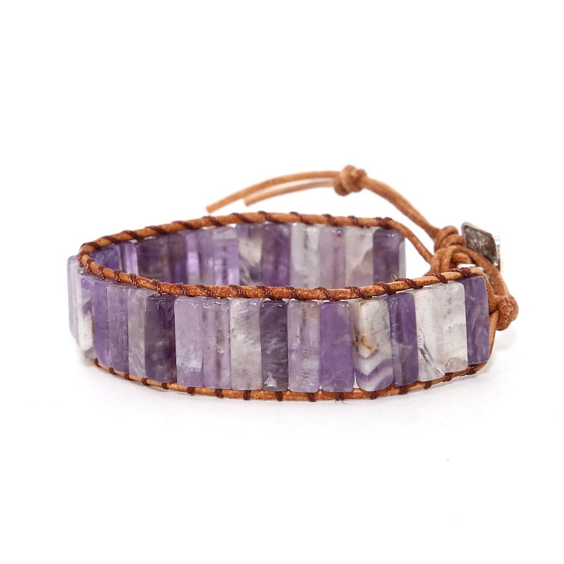 Amethyst hand-woven leather Women Bracelet