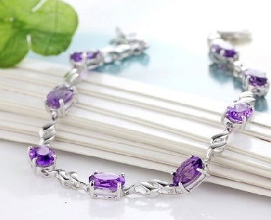 Simple Silver Plated Amethyst Women Bracelet