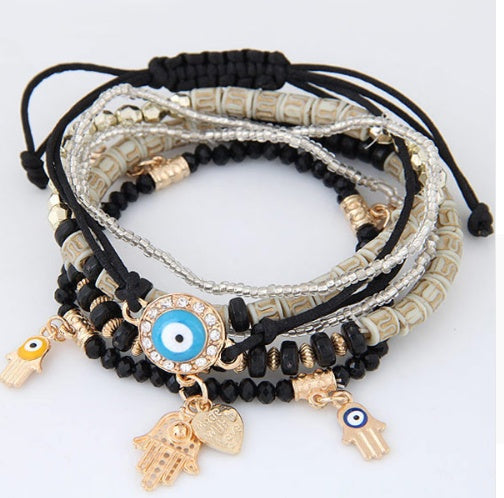 Kabbalah Fatima Hamsa Hand Blue Evil Eye Bracelets & Bangles Multilayer Beads Turkish Pulseras For Women