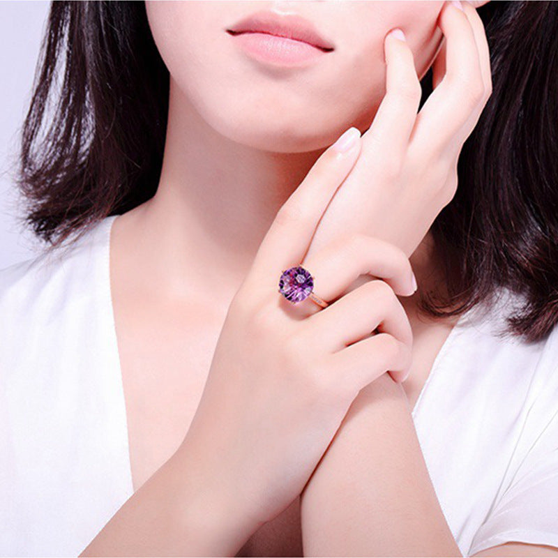 Six-Claw Inlay Amethyst Women Ring