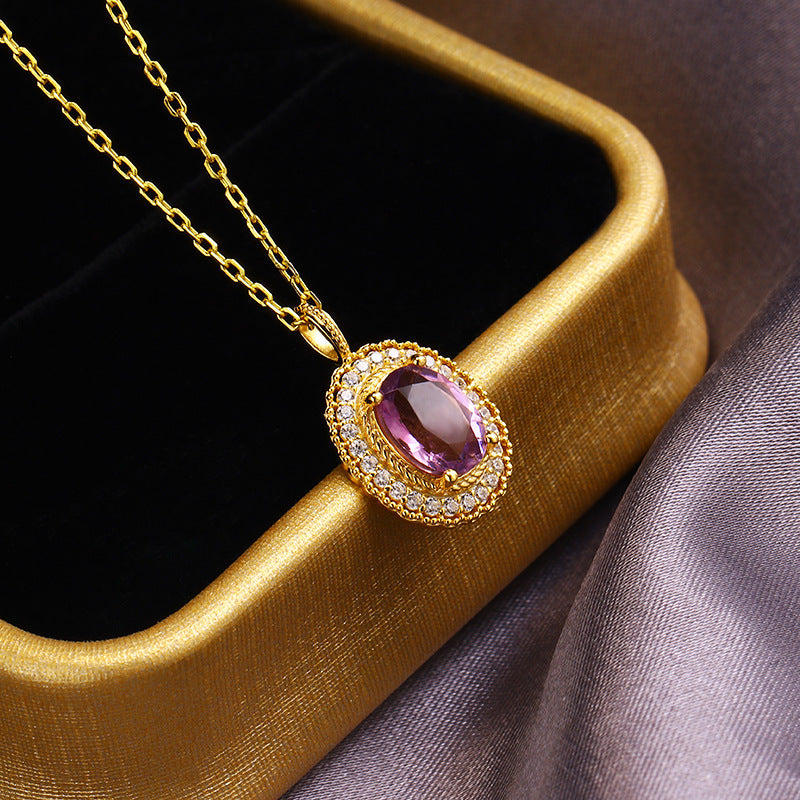 Simple Atmosphere Amethyst Women Necklace